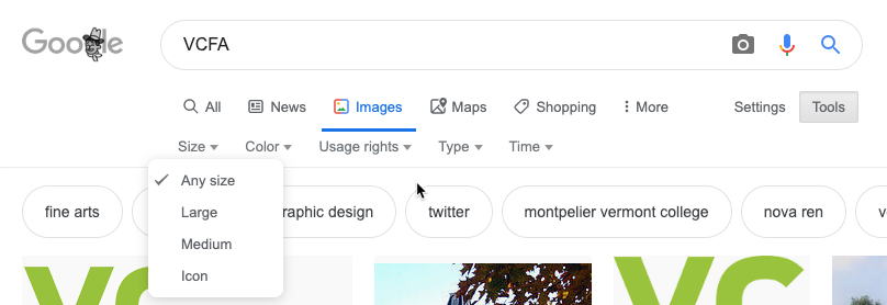 google filter size