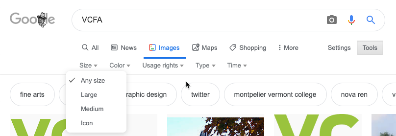 google image search advanced settings