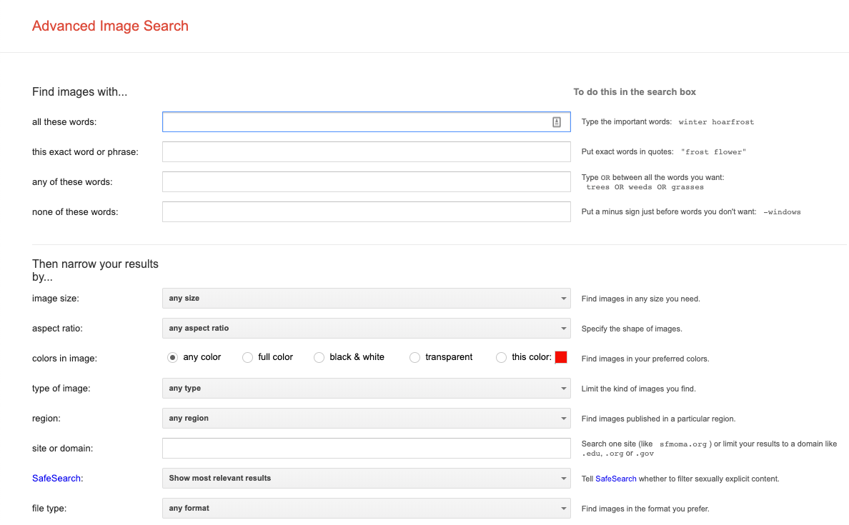 google filter size